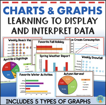 Preview of Math Graphing Activities Interpreting Graphs and Data Worksheets Line Pie Bar