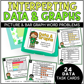 Preview of Interpreting Graphs & Data Task Cards - Bar Graphs & Pictographs- 2nd Grade