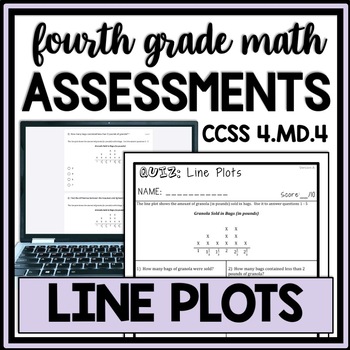 Preview of 4th Grade Line Plots with Fractions Quiz, Practice Worksheets Assessment Test