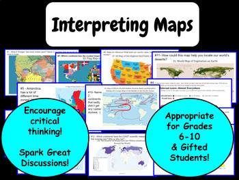 Preview of Interpreting Maps (Physical, Topographic, Thematic, and Political)