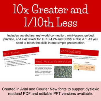 Preview of Interpreting Place Value as Ten Times Greater or 1/10th Less (PDF Form)