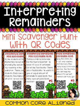 Preview of Division Interpreting Remainders Scavenger Hunt with QR CODES COMMON CORE 4.OA.3