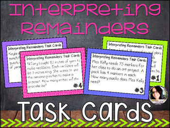 Preview of Interpreting Remainders Word Problems Division Task Cards 4.OA.3