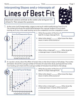 Estimating Lines of Best Fit, Worksheet