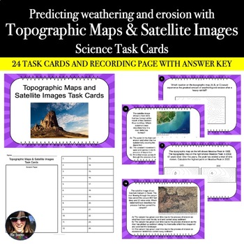 Preview of Topographic Maps & Satellite Images Activity - Weathering Erosion - Task Cards