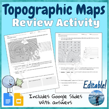 Preview of Interpreting Topographic Maps Worksheet or Lab Activity | Editable | NYS Regents