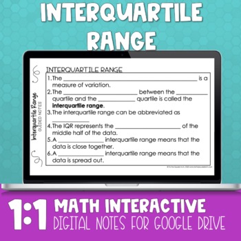 Preview of Interquartile Range Digital Math Notes
