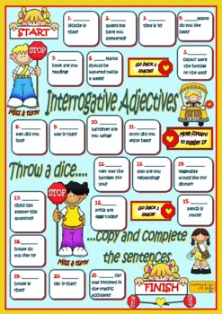 Preview of Interrogative Adjectives - Board Game and Note