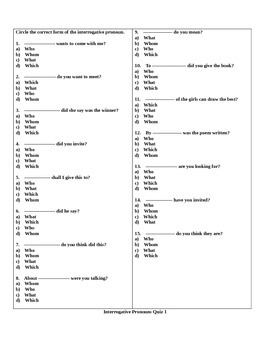 interrogative pronouns worksheets