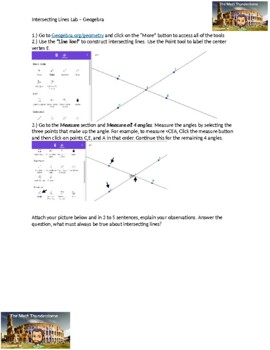 Preview of Intersecting Lines Lab - Vertical Angles and Linear Pair - Geogebra