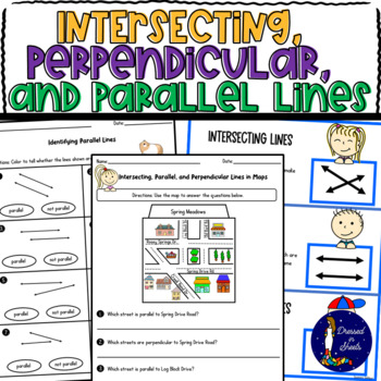 Preview of Intersecting, Perpendicular, and Parallel Lines Worksheets and BOOM cards
