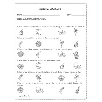 following directions worksheet speech therapy
