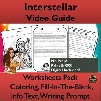 Preview of Interstellar Video Guide Worksheets! with Reading, Coloring, & Short Answer!