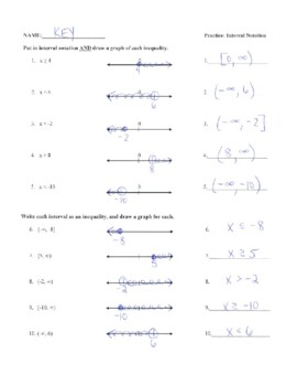 Preview of Interval Notation Worksheet or Quiz (with step-by-step answers)