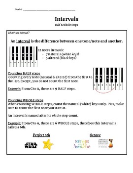 Preview of Intervals - Half & Whole Steps - Study Guide