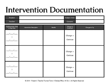Preview of Intervention Documentation Form