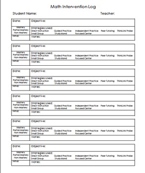 Preview of Intervention Log for Reading and Math