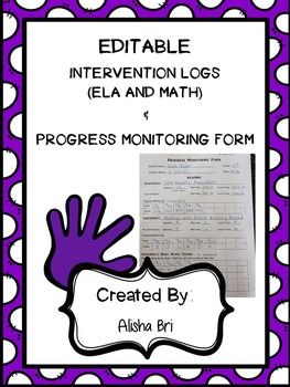 Preview of Intervention Logs (ELA and MATH) and Progress Monitoring Form (Editable)