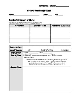 Preview of Intervention Profile Sheet and Progress Monitoring Log FREE