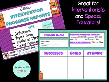 Preview of Intervention Progress Report PRINTABLE Template