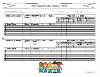 Preview of Intervention Resource Chart:  Attendance Chart for Multiple Intervention Groups