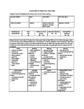 Preview of Intervention Team, Child Study, RTI team form: Editable Word Version