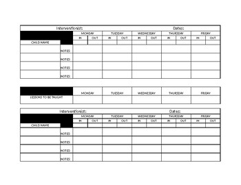 Preview of Intervention Time Sheet