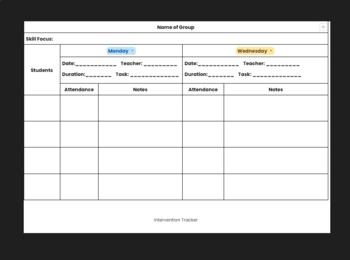 Preview of Intervention Tracker