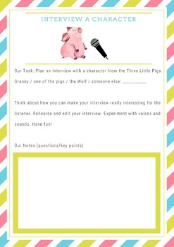 Preview of Interview Planning Template (Three Little Pigs)