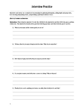 Preview of Interview Practice Package - Middle School Journalism