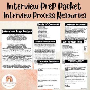 Preview of Interview Prep Packet Questions, Application, Email Templates, Resume Tips