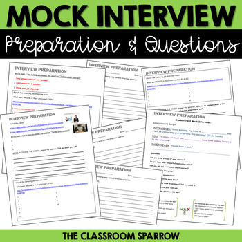 Mock Interview Preparation & Questions Activity by The Classroom Sparrow