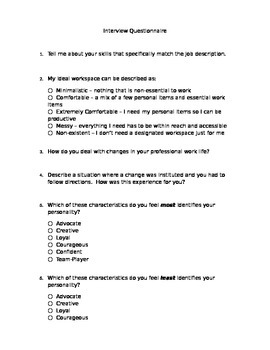 Preview of Interview Questionnaire