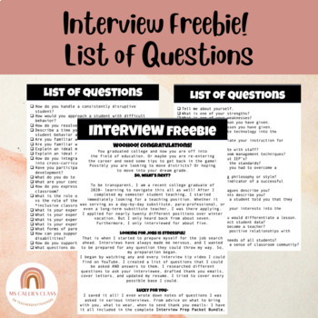 Preview of Interview Questions- Interview Prep, Practice Questions *FREEBIE*