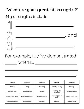 Preview of Interview Skills Worksheets: What are your greatest strengths?