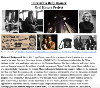 Preview of Interview a Baby Boomer (and Learn About Post WWII America) Oral History Project