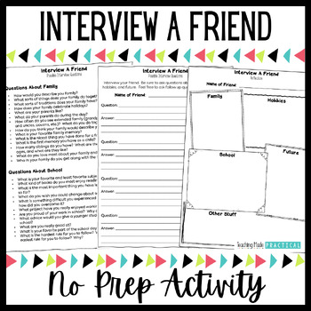 Preview of Interview a Friend, Classmate, Student, Partner - Questions Included