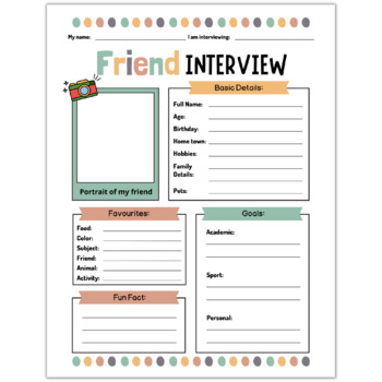 Interview a Friend Worksheet | Friend Questionnaire Activity | TPT