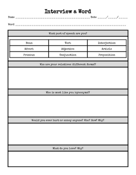 Preview of Interview a Word Recording Sheet