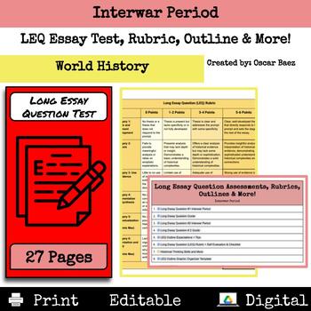 Preview of Interwar Period: Long Essay Question (LEQ) Test, Rubric, Outline & More!