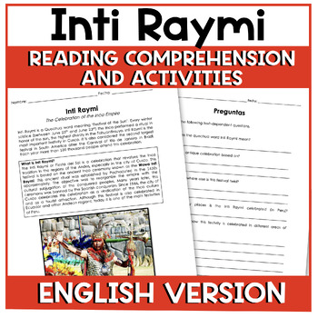 Preview of Inti Raymi Reading Comprehension Passage + Activities ENGLISH Version