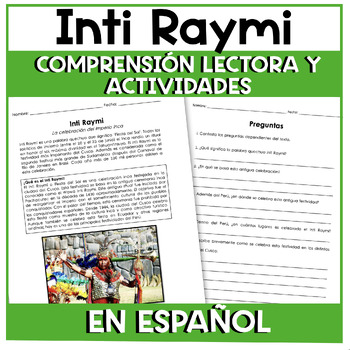 Preview of Inti Raymi lectura y actividades / Reading Comprehension and Activities Spanish