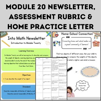 Preview of Into Math Aligned Module 20 Newsletter, Assessment Rubric & Home Practice Letter