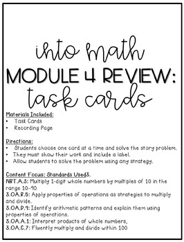 Preview of Into Math: Grade 3: Module 4 Review Task Cards