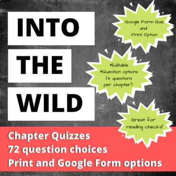 Preview of Into the Wild Chapter Quizzes Print and Digital