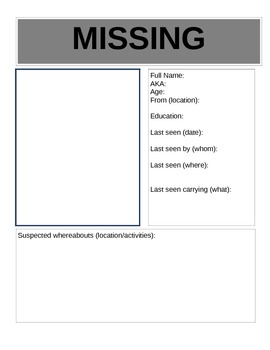 Into the Wild - Missing Person Flyer by Angela Sing | TPT