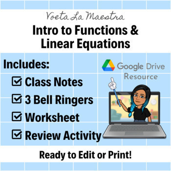 Preview of Intro Functions & Linear Equations - Notes & Practice Worksheet (Google Drive)