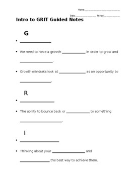 Preview of Intro To Grit Guided Notes SEL