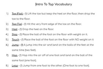 Preview of Intro To Tap Dance Vocabulary