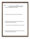 Intro Worksheet to Narrative Writing